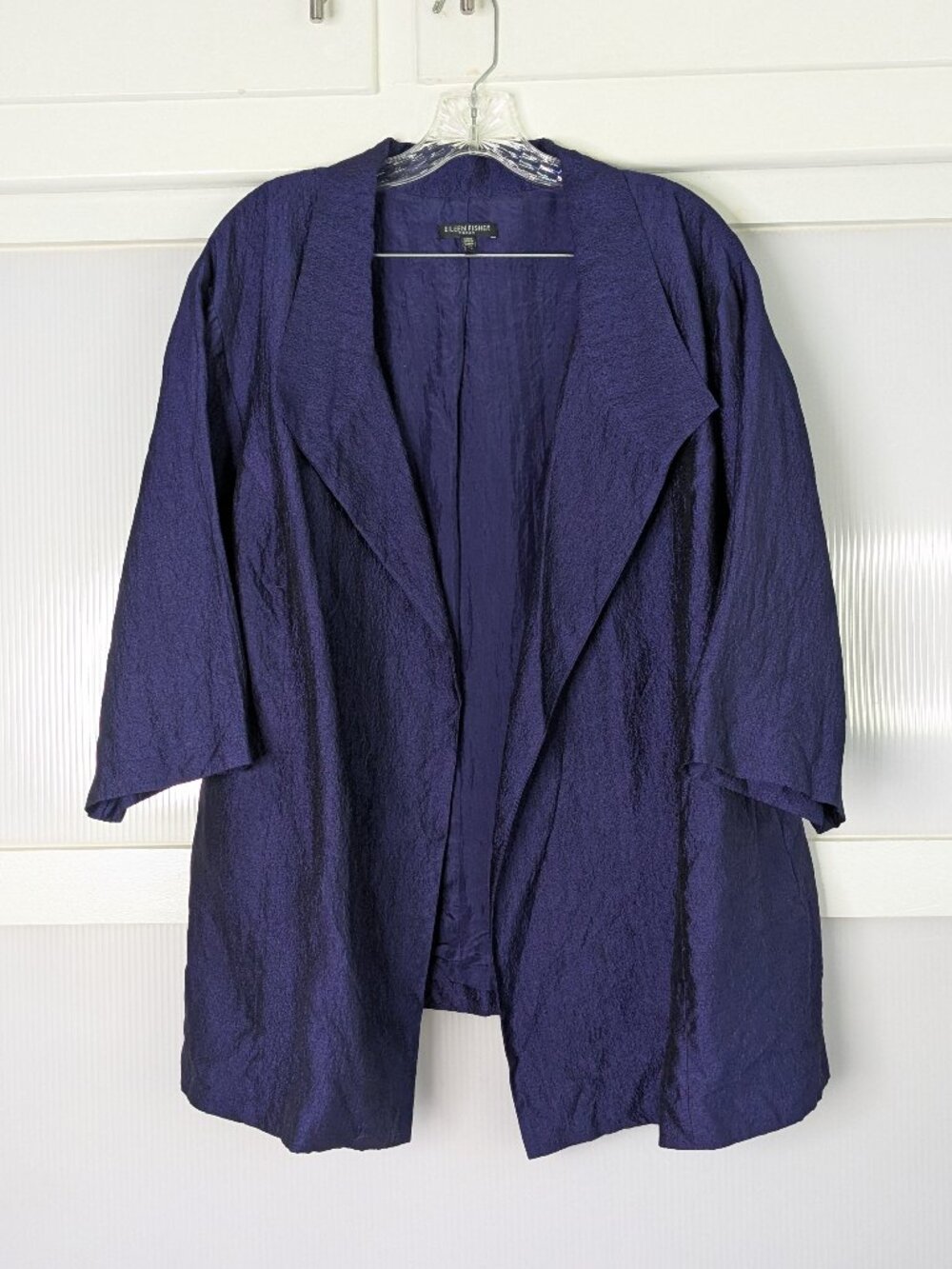 Eileen Fisher Textured Purple Silk Blazer Size 2X Colorful Luxury Maximalism